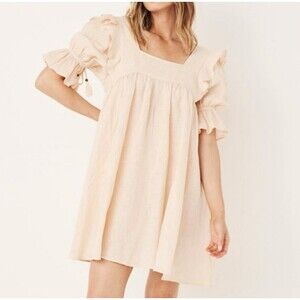 Spell & the‎ Gypsy Dress Small Mae Linen Mini Meringue Cream Ruffle Coquette